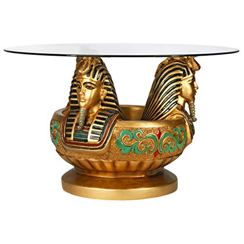 Design Toscano Three Heads of Tutankhamen Egyptian Coffee Cocktail Table, 31 Inch, full color