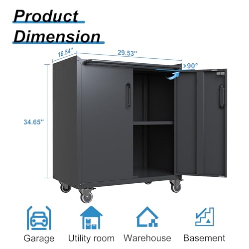 Garage Storage Cabinet Wall Cabinet with 2 Doors,Lockable Tool Cabinets Wall Mounted with Adjustale Shelves,Heavy Duty Steel Hanging Cabinets for Warehouse Kitchen Laundry,Assembly Required