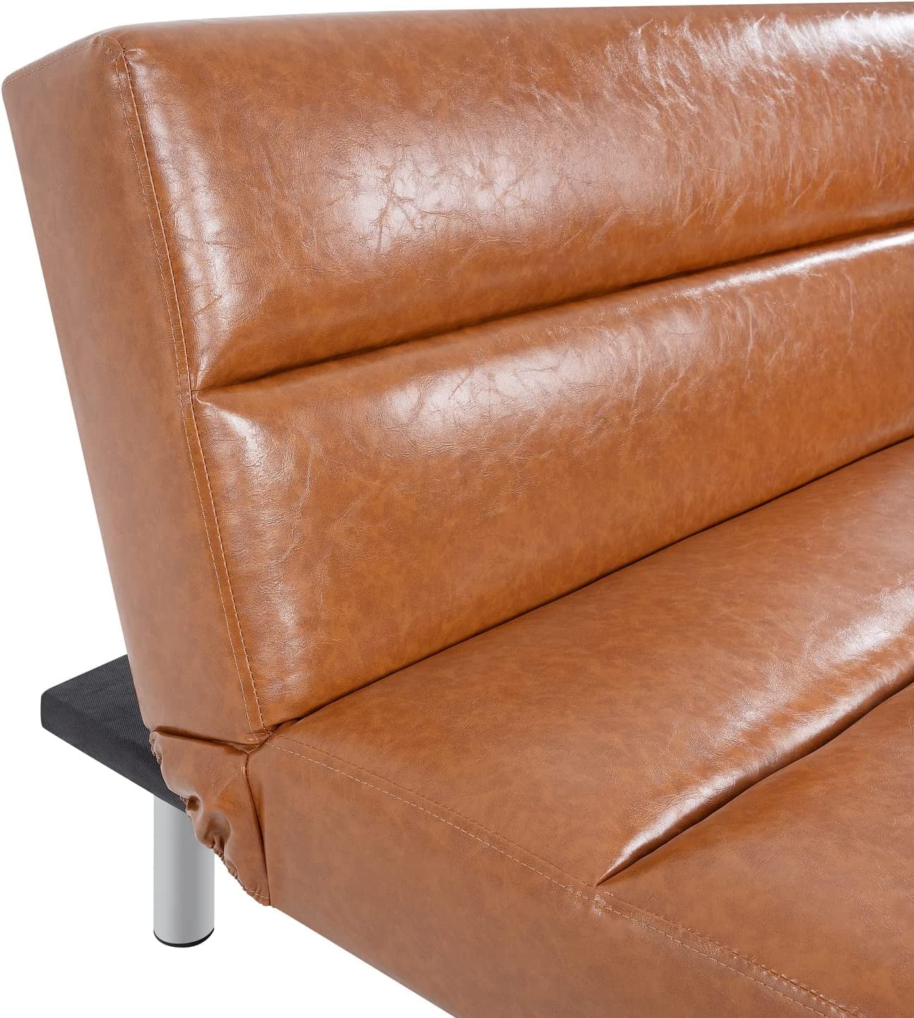 Classic Futon Sofa Bed, Faux Leather Futon Couch, Sofa Bed Couch with Metal Legs, Pull Out Sofa Bed, Reclining Small Couch Bed, S Small Couch for Living Room