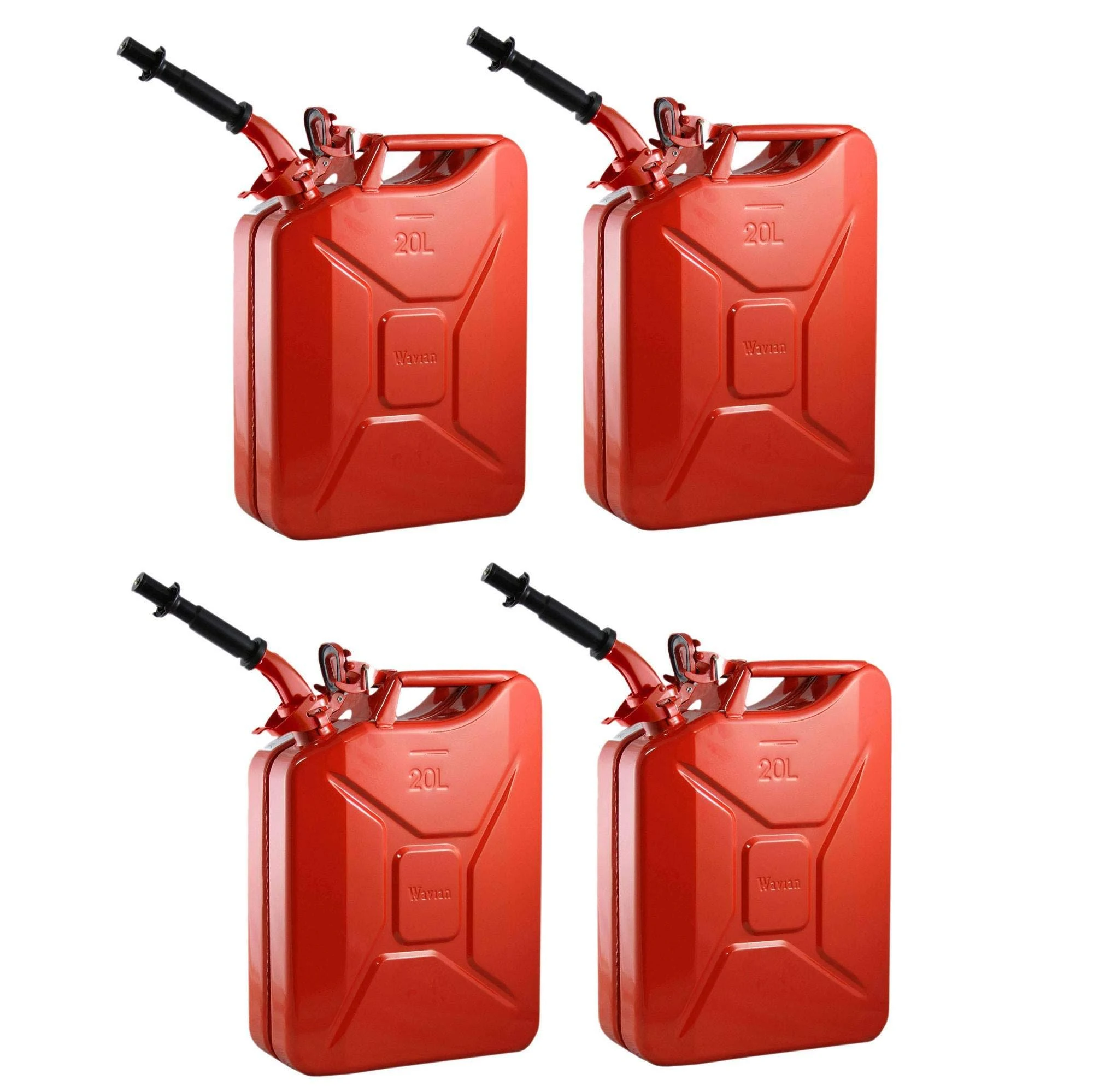 4 Wavian 3009 5.3 Gallon 20 Liter Authentic Carb Fuel Jerry Can with Spout, Red