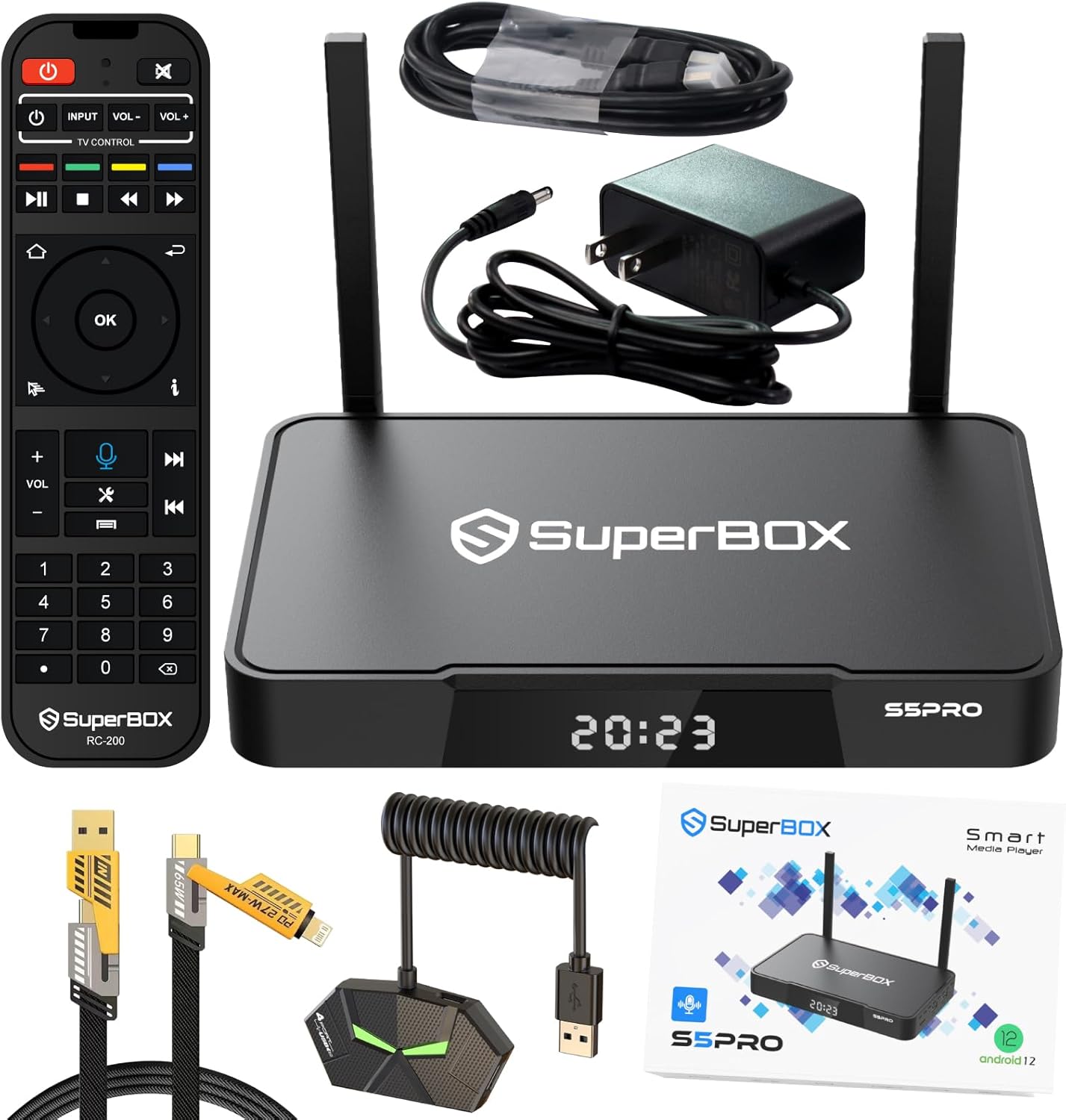 Super Stream S-5-P ro TV Box,4GB RAM+32GB ROM,with Voice Remote,Hub*1,4 in 1 Data Cable*1,Dual Band WiFi,2T2R,Quad-Core,6K HDMI,2T2R,2024 Newest Super Stable Box for TV,Perfect for Family