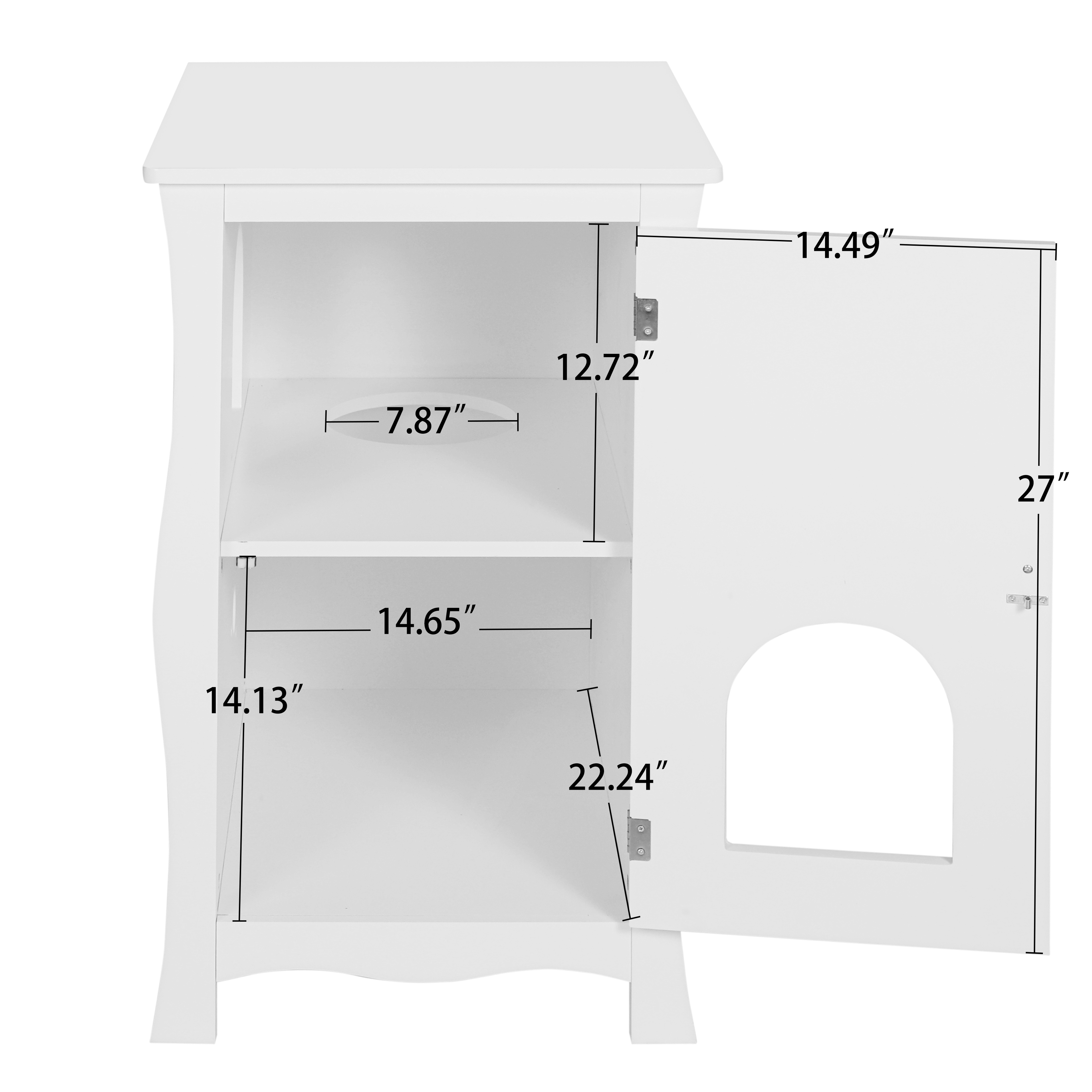 Jolly Jaunts Cat Litter Box Enclosure, 180 degree opening and closing 2 layers Wooden Hidden Litter Box Furniture with Vent Holes Cat House Side Table for Bedroom, Living Room, Small Pet, Kitten Kitty