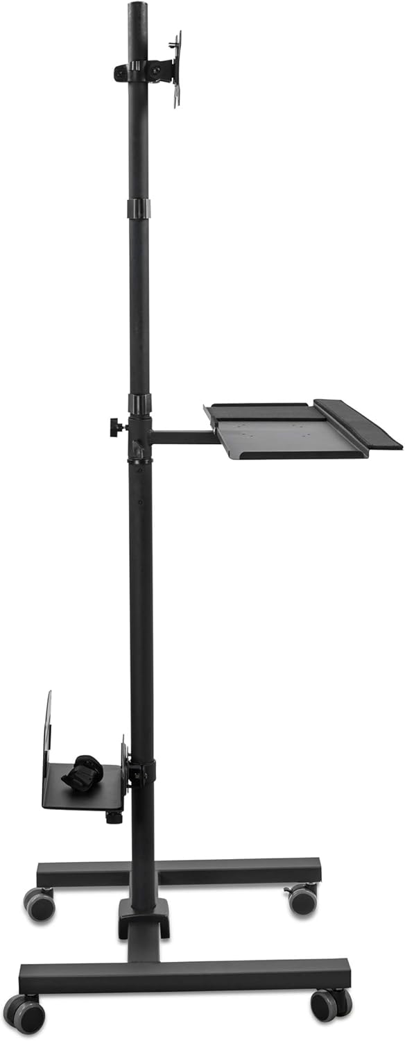 Mount-It! Rolling Computer Cart, Mobile Workstation with Tray Monitor Mount and CPU Holder, Height Adjustable and Mobile Stand for Office and Industrial Use