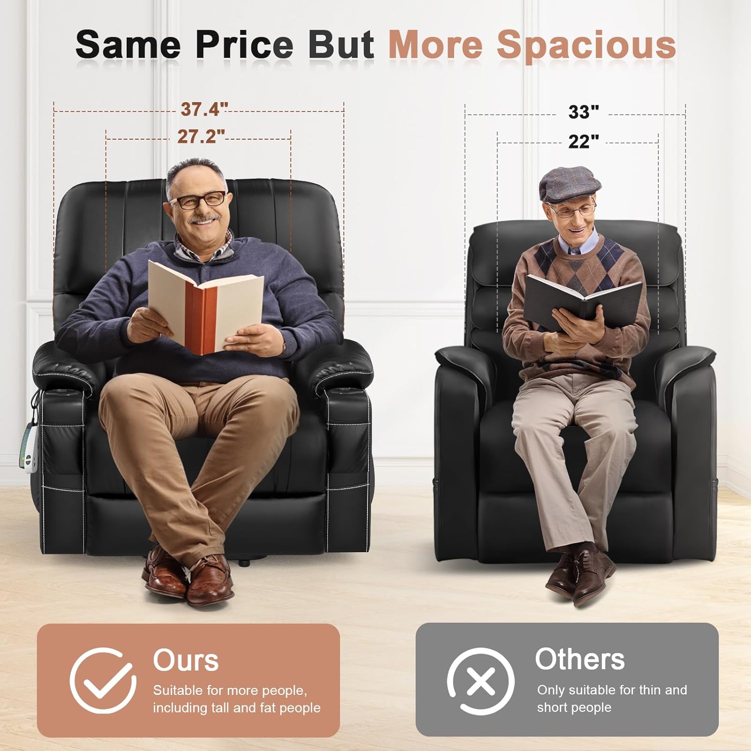 Large Lift Chair, Oversized Power Lift Recliner Chair for Elderly, Lift Chair Recliner for Elderly with Heat and Massage, Faux Leather Lift Chair with Cup Holders, USB Ports, Infinite Position