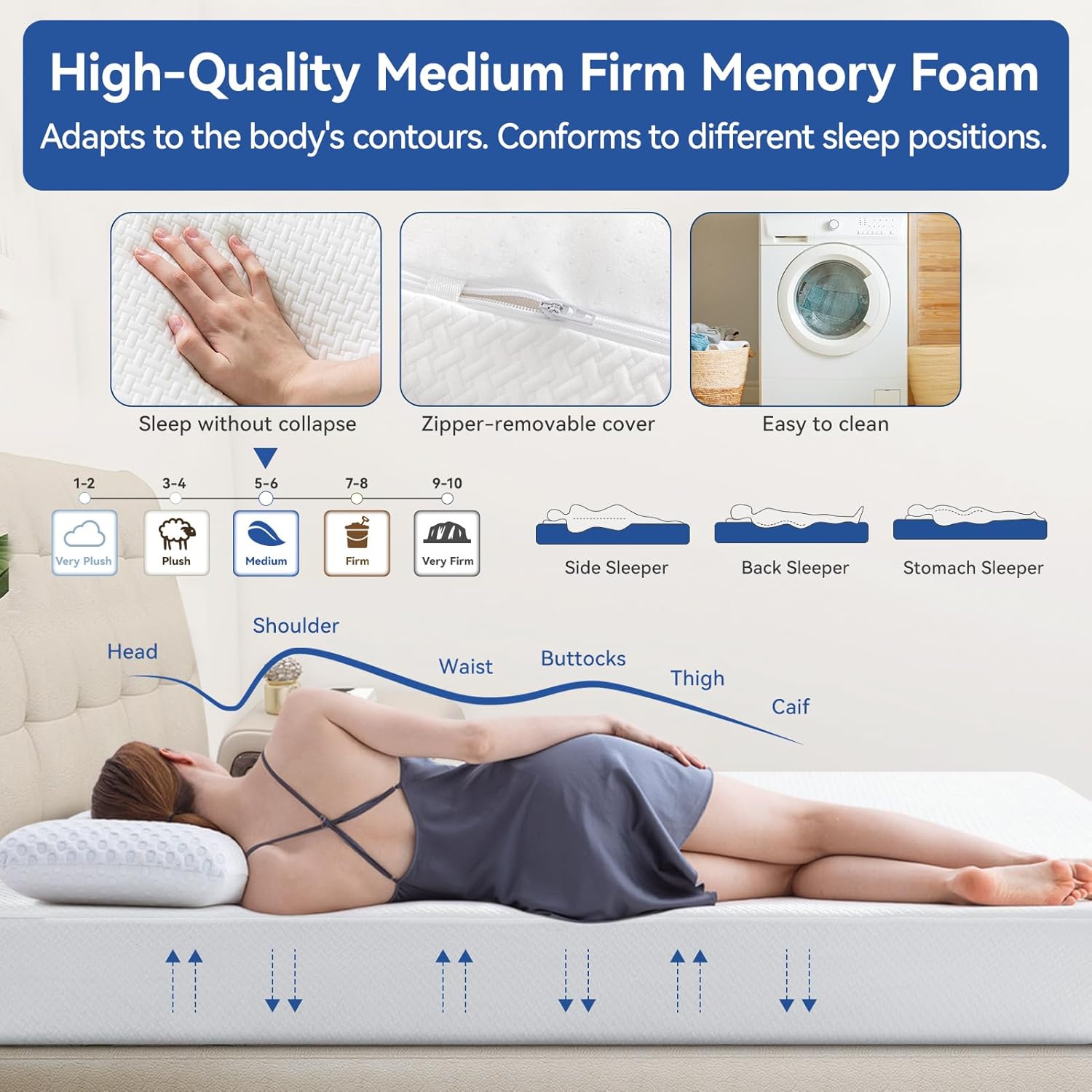 Memory Foam Mattress Full Size 10 Inch Mattress, Cooling Green Tea/Gel Medium Firm Mattress in a Box, Pressure Relief Comfort Bed Mattress Made in USA, CertiPUR-US 75'' x 54''