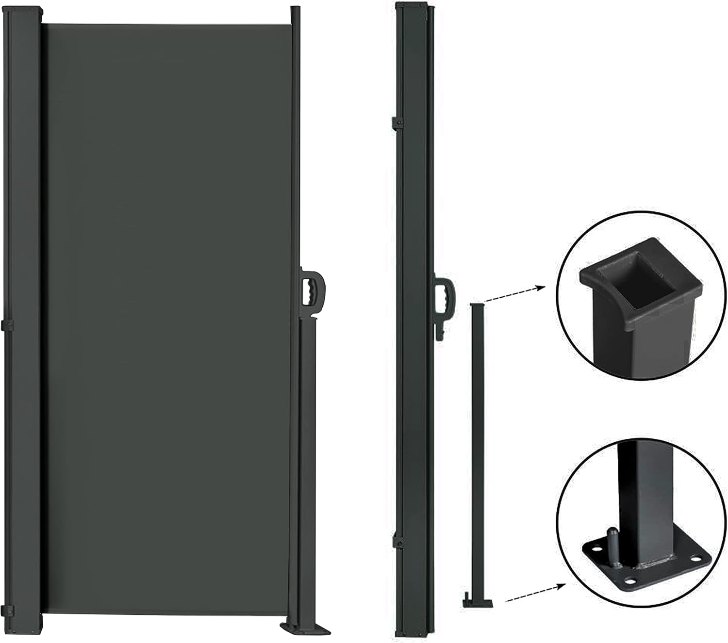 145" x 72" Retractable Side Awning,Waterproof & UV-Resistant,Folding Privacy Screen Room Divider Roll Up Balcony（Gray）