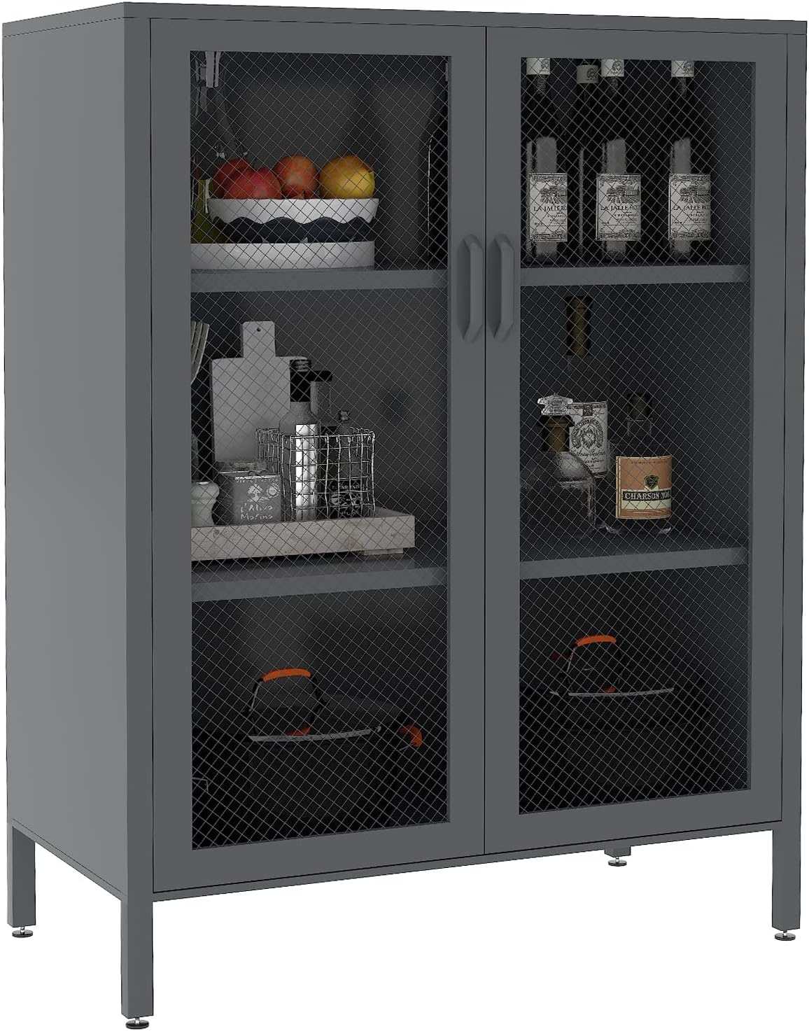 Metal Storage Cabinet with 2 Adjustable Shelves, 41.7" Black Garage Cabinets with Doors and Lock, for Home Office, Utility Room