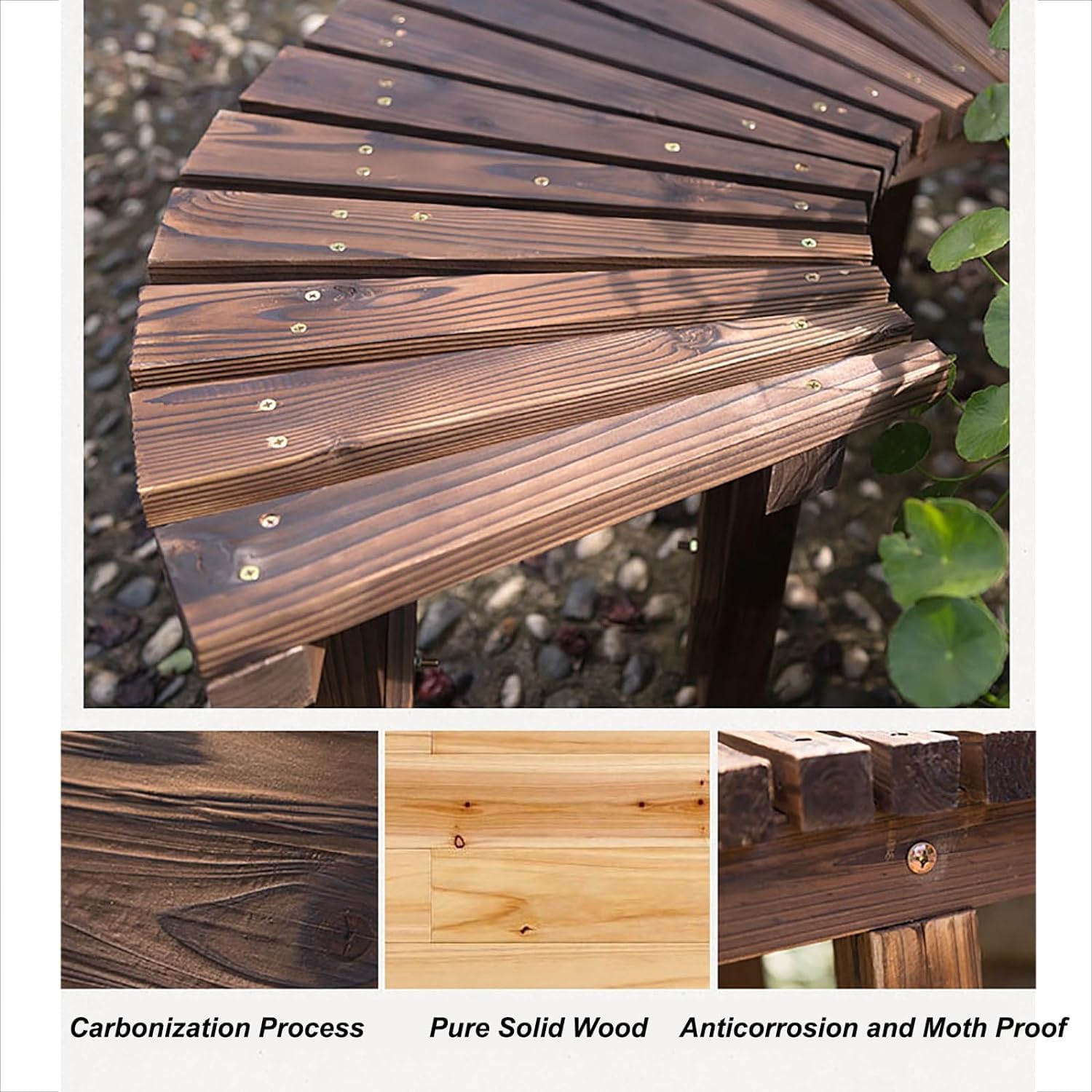 Tree Bench Wrap Around Tree Bench - Wooden Outdoor Curved Bench Semicircular Curved Garden Bench for Park Yard Patio Deck Lawn, Bearing Capacity MAX 550Lbs