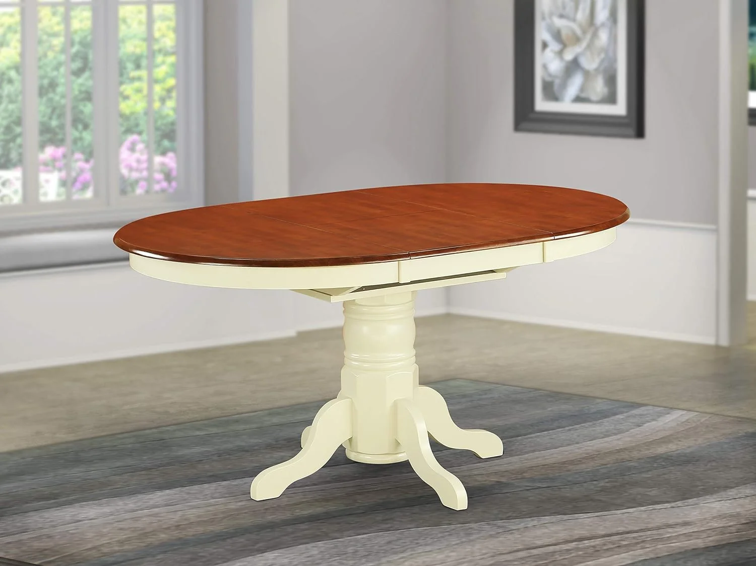 Dining Table - An Oval Wooden Table Top With Butterfly Leaf & Pedestal Base, 42X60 Inch, Buttermilk & Cherry