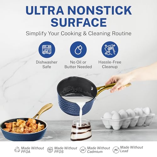 Granitestone 15 Pc Kitchen Pots and Pans Set Non Stick, Pot and Pan Set, Kitchen Cookware Sets, Induction Cookware Set, Non Stick Pots and Pan Set with Lids, Pot Set, Dishwasher Safe, Navy Gold