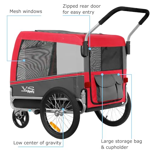 Tiggo Veelar Sports Pets Large Dog Bike Trailer & Stroller for Medium,Large Dog or Multiple Small Dogs, Pet Stroller for Dogs Up to 78 lbs, Parking Brakes, Low Center of Gravity