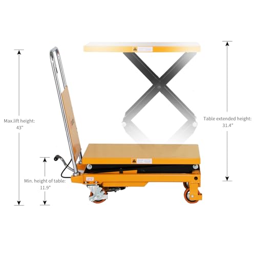 Double Scissor Hydraulic Mobile Lift Table Multi-Function Platform Cart 59" Lifting Height 1760lbs Capacity Suitable for Handling Work
