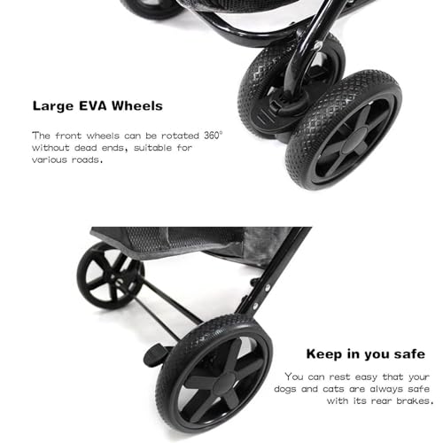Folding Double Decker Pet Stroller, 4 Wheel Dog Stroller for Large Or 2 Dogs, Dog Stroller with Small Pocket, Pet Can Easily Walk in/Out Up to 22 Lbs,A
