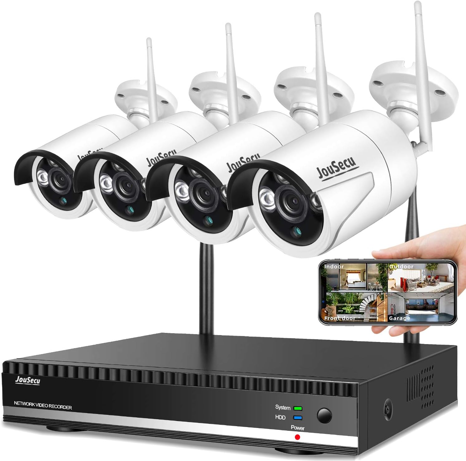 Home Security Camera System Wireless Security Camera System with 8CH NVR 4Pcs 1080P 1 Way Audio Night Vision Remote View Motion Detection Waterproof NO Hard Drive
