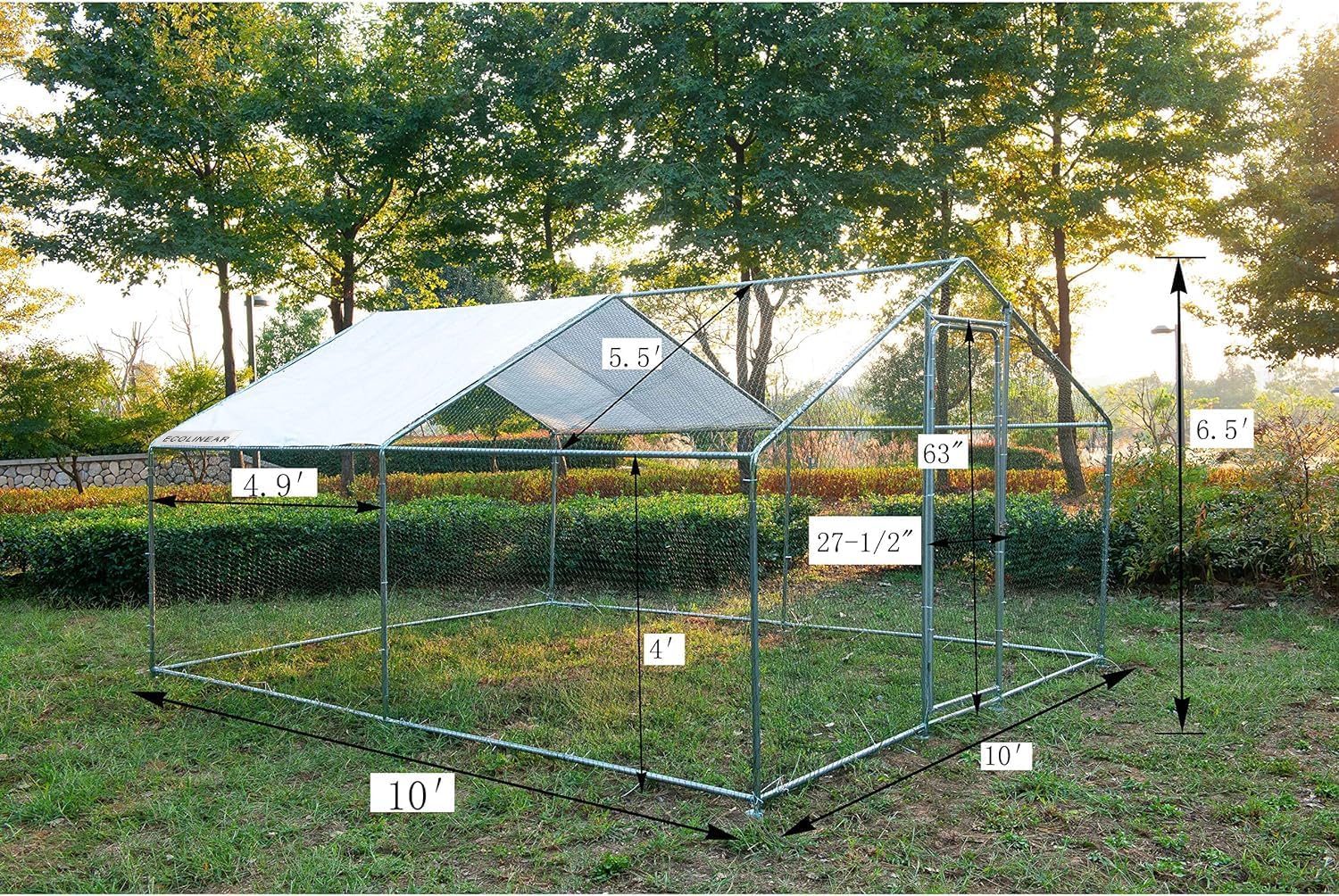 Large Metal Chicken Coop, Outdoor Metal Chicken Run with Waterproof and Anti-Ultraviolet Cover for 10-20 Chickens, Walk-in Poultry Cage for Chicken, Duck, Rabbit, Dog (9.84'×9.84'×6.46')