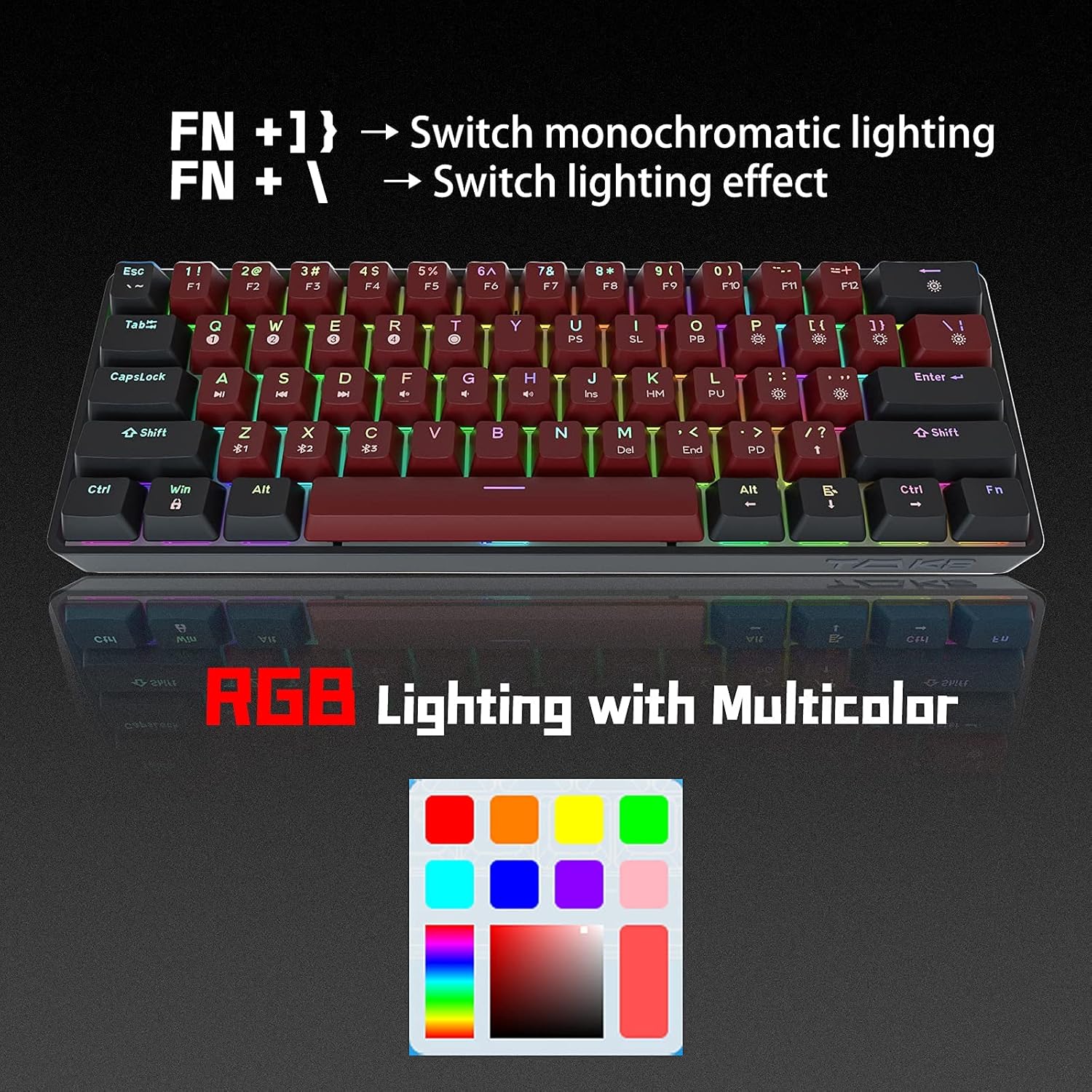 TMKB GK61 60% Mechanical Gaming Keyboard,Hot Swap Dual-Mode RGB Blacklit Ultra-Compact Mini Compact 61 Keys Keyboard for PC/Mac Gamer Full-Key Programmable (Red Switch)