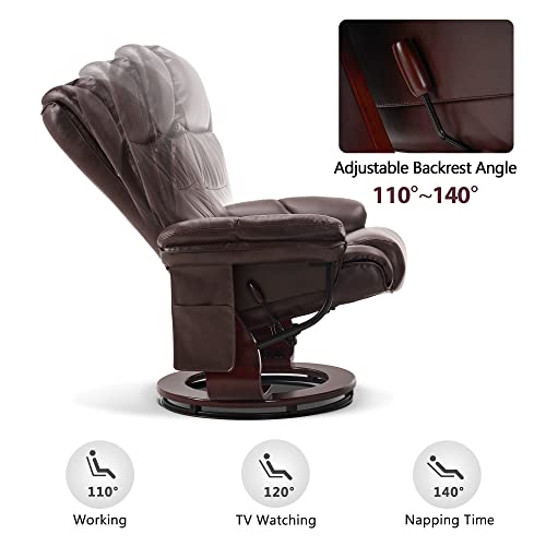 MCombo Swivel Recliners with Ottoman, Vibration Massage TV Chairs with Side Pocket, Faux Leather Ergonomic Lounge Chair for Living Room Bedroom 4734 (Grey)