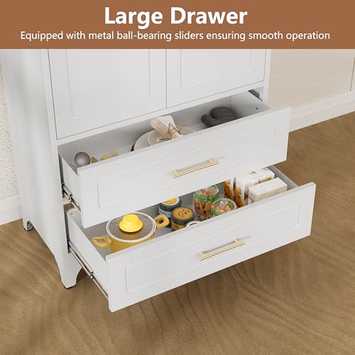 Metal Storage Cabinet with Doors and Shelves, 71 Inch Tall Kitchen Pantry Cabinet, Pantry Cabinets for Kitchen Storage, Freestanding Cupboard for Living, Dining Room, White, Assembly Required