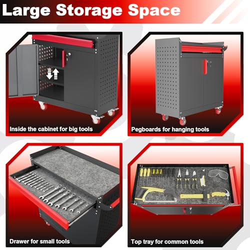 Metal Garage Storage Cabinet, Tall Garage Cabinets with 5 Adjustable Shelves, Steel Tool Storage Cabinet with Wheels,Lockable Heavy Duty Metal Cabinets for Home, Warehouse,Basement