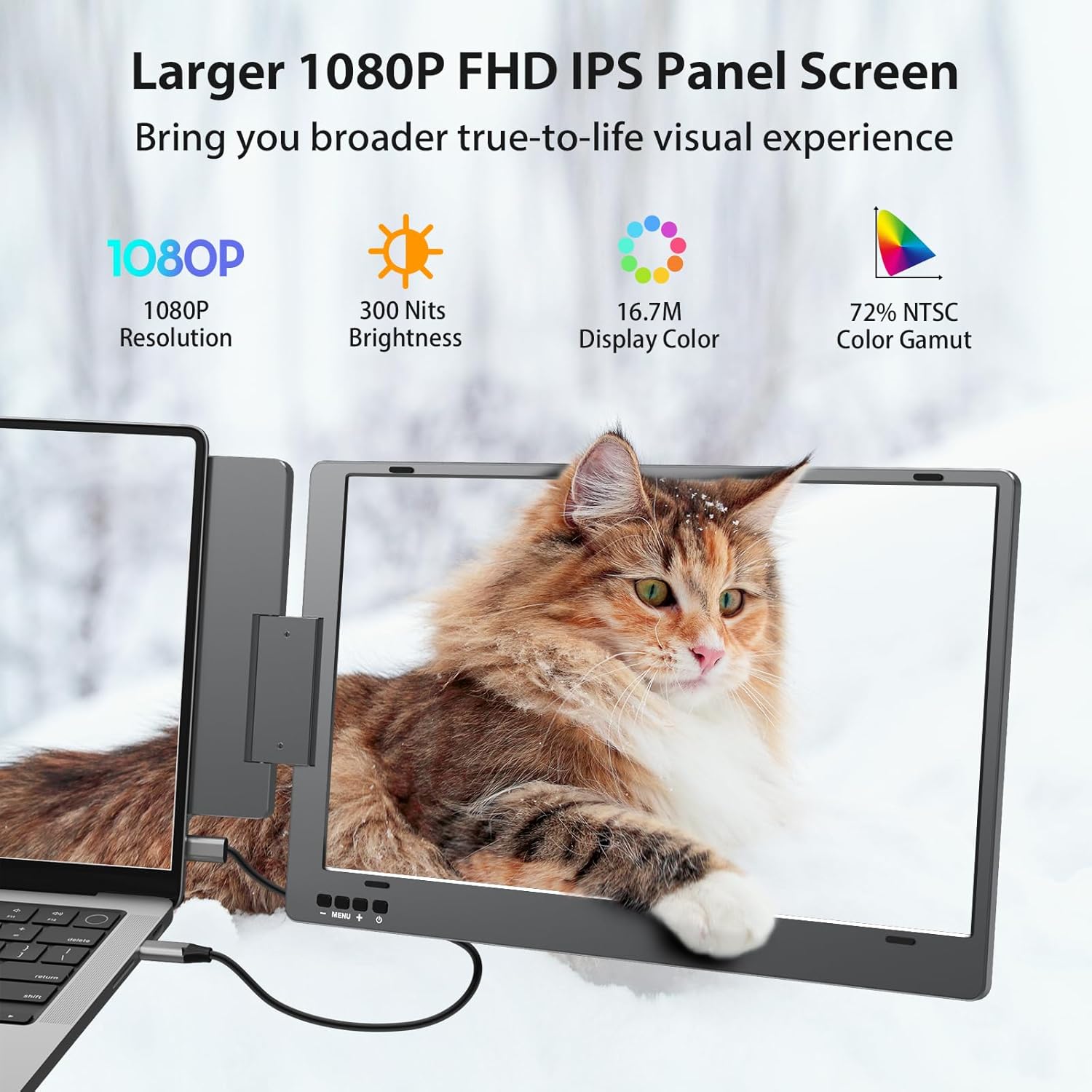 KYY Triple Laptop Screen Extender, 14" 1080P FHD IPS Dual Portable Monitor for Laptop, USB C Travel Extended Monitor for 12-16'' Laptop, 210°Rotation & Kickstand, for Mac Wins Android