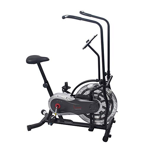 Sunny Health & Fitness Air Bike Fan Exercise Bike with Digital Monitor, Full Motion Arm Exercisers, and Adjustable Seat