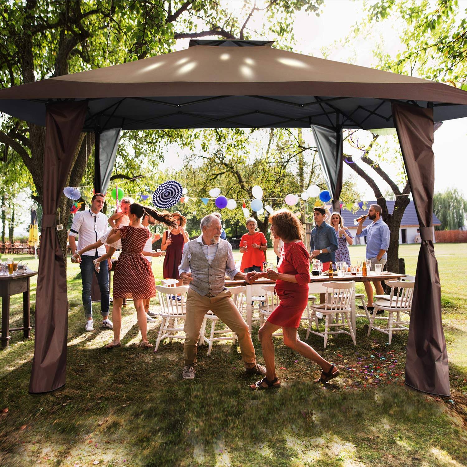Phi Villa 13& x 13& Straight Leg Pop-Up Canopy Gazebo for Backyard, Party, 169