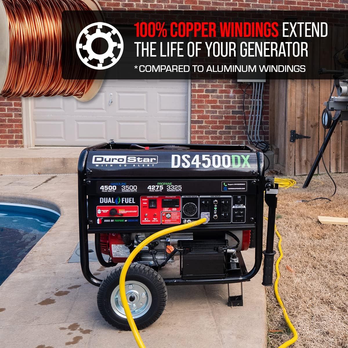 DS4850EH Dual Fuel Portable Generator-4850 Watt Gas or Propane Powered Electric Start-Camping & RV Ready, 50 State Approved, Red/Black