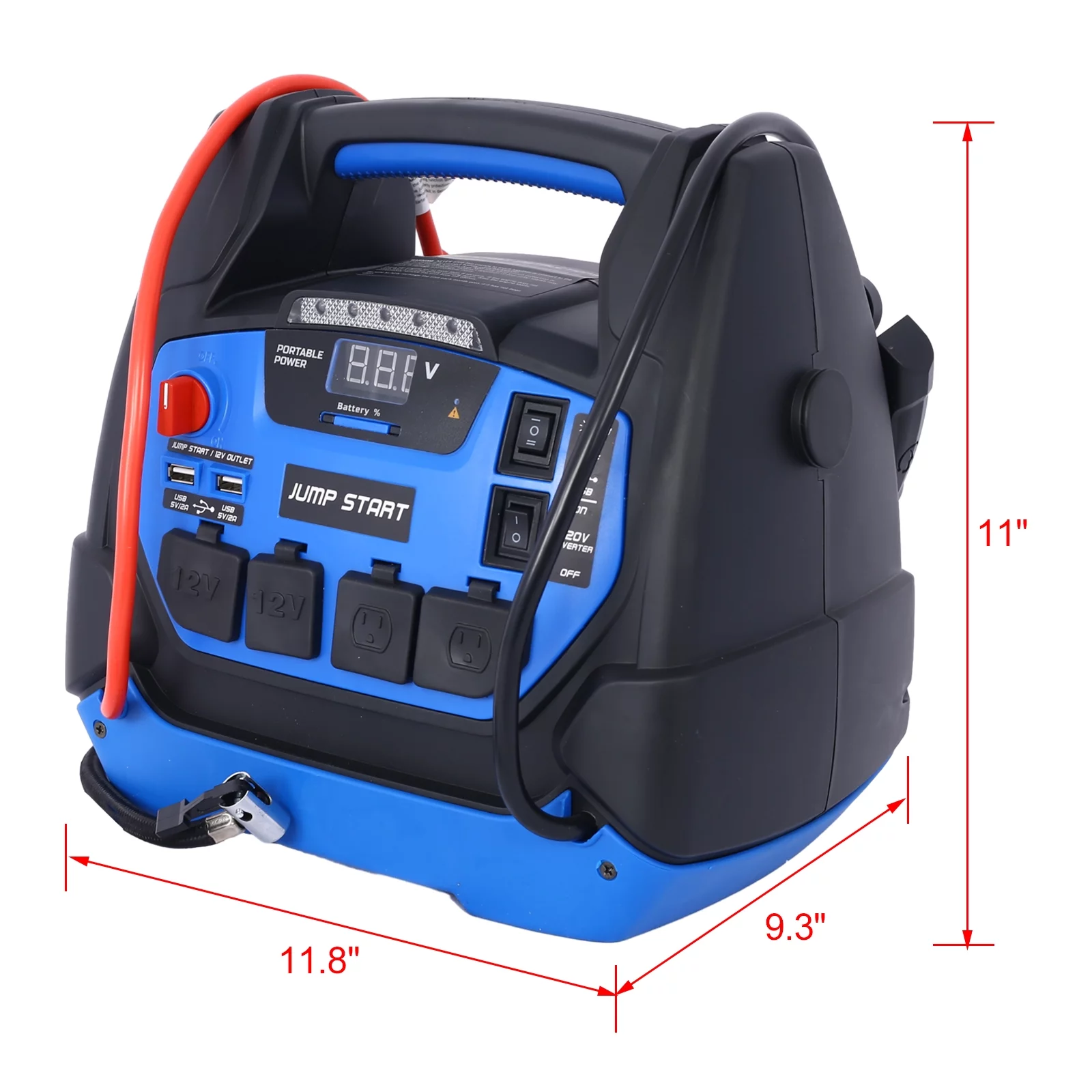 iRerts 1800 Peak Amp Jump Starter, Rechargeable Jump Starter for Gas Diesel Vehicles, Portable Power Station Powerhouse with Air Compressor, 2 DC Outlets, 2 AC Outlets, and 2 USB Ports