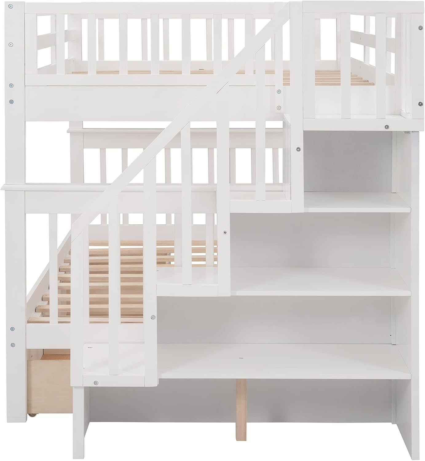 Harper & Bright Designs Full Over Full Bunk Bed with Stairs, Wooden Full Bunk Bed with Storage Drawers for Kids Teens Adults - White
