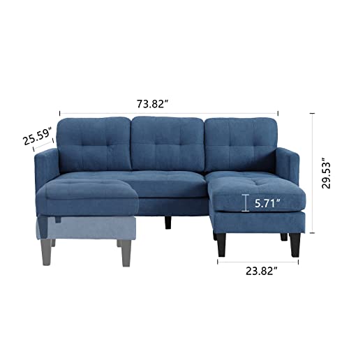 Grepatio Convertible Sectional Sofa Couch, L Shaped Couch with Reversible Chaise, 3-Seat Couch Sofa Sectional for Living Room and Small Space (Black)