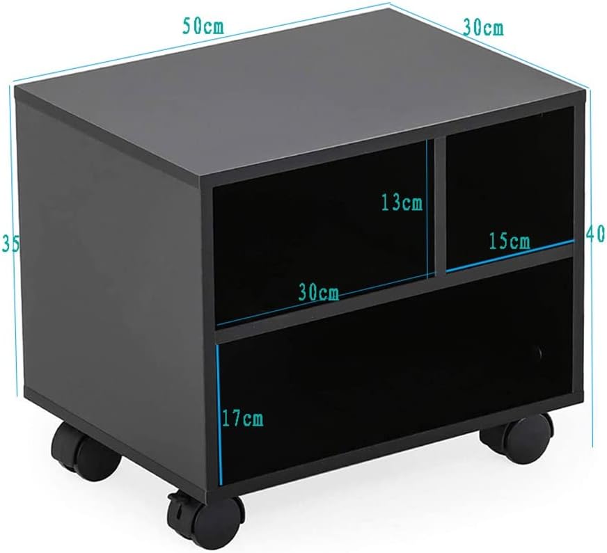 2-Tier Mobile Under Desk Printer Stand, Wood Under Desk Printer Table with Wheels, Small Black Rolling Printer Cart for Home, Office, Scanner, Fax Machine, Computer, Copier