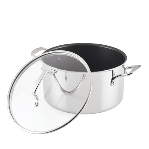 Circulon C1 Series Clad Stainless Steel with ScratchDefense Technology Cookware Nonstick Induction Stockpot with Lid, Metal Utensil Safe, 8 Quart - Polished Stainless Steel