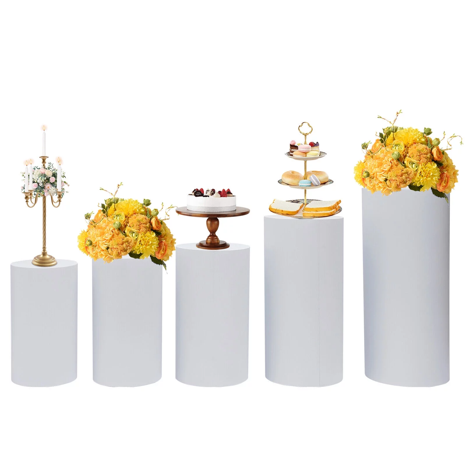 5pcs Cylinder Pedestal Stand Floor Standing Cake Display Stand for Party Decor