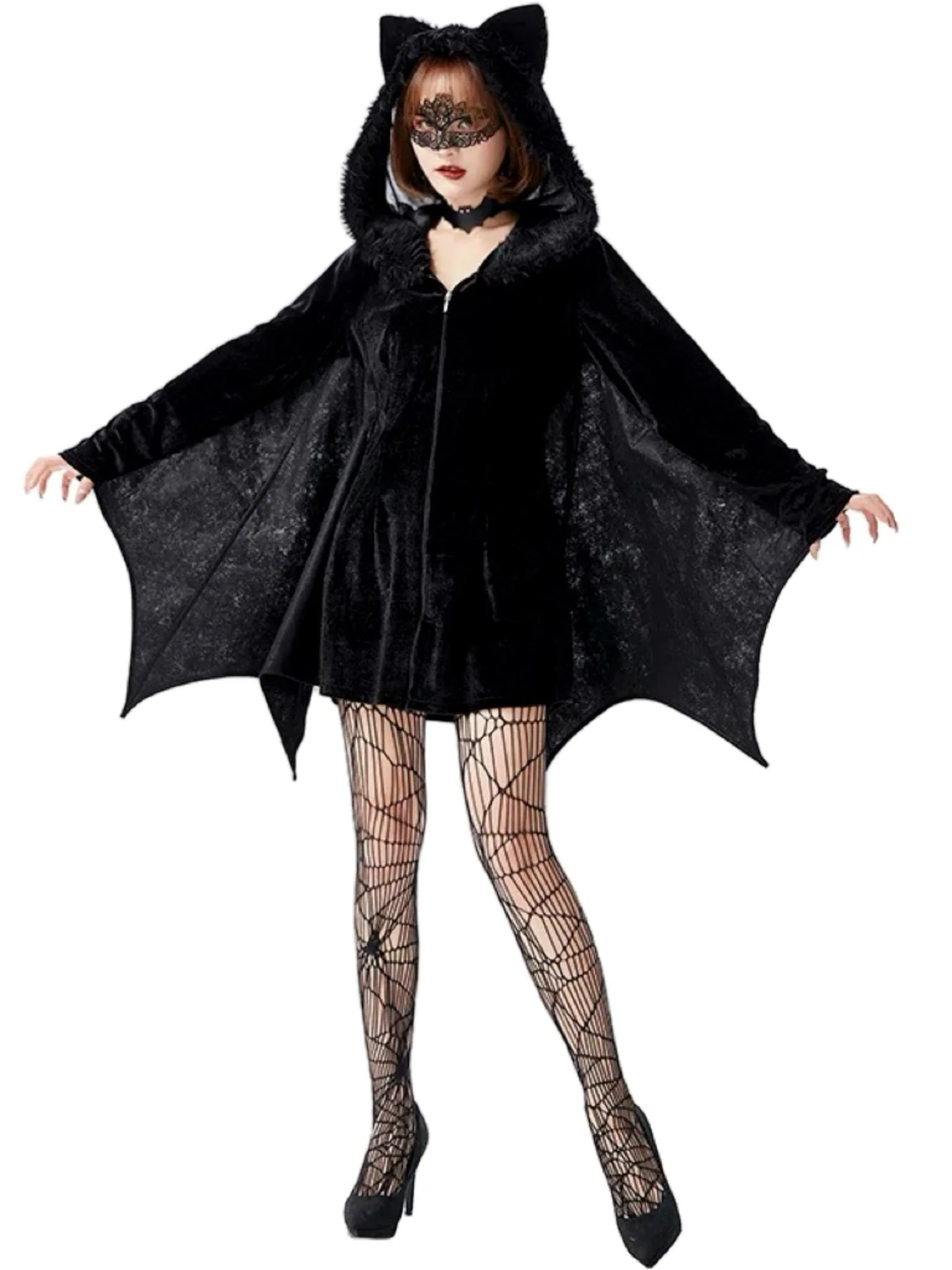 'Nocturne Shadow' Halloween Velvet Bat Wings Body Suit