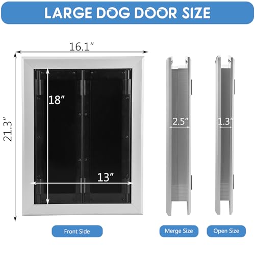Large Dog Door, Weatherproof Aluminum Dog Door with Automatic Closing Double Panels Easy to Install Pet Door for Large Dogs and Cats, Closing Panel Included