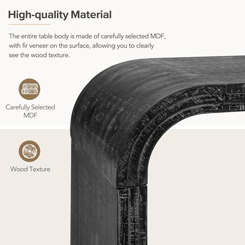 47.2" Minimalist Coffee Table with Curved Art Deco Design,Retro Multifunctional Cocktail Table for Living Room,Dining Room,Easy Assembly (Natural Wood Wash)