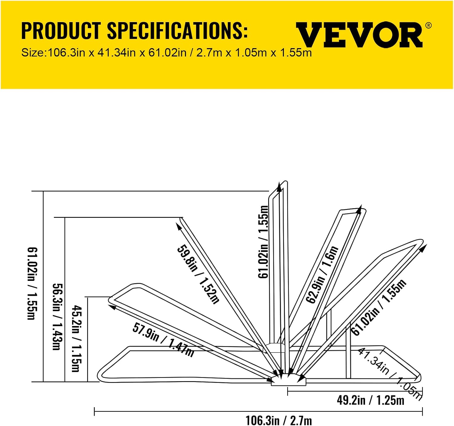 VEVOR Waterproof Motorcycle Cover,Motorcycle Shelter,Heavy Duty Motorcycle Shelter Shed, 600D Oxford Motorbike Shed Anti-UV, 106.3"x41.3"x61" Black Shelter Storage Garage Tent w/Lock & Weight Bag