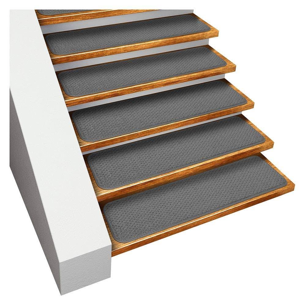 Set of 15 Skid-Resistant Carpet Stair Treads - Gray - 9 in. x 36 in.