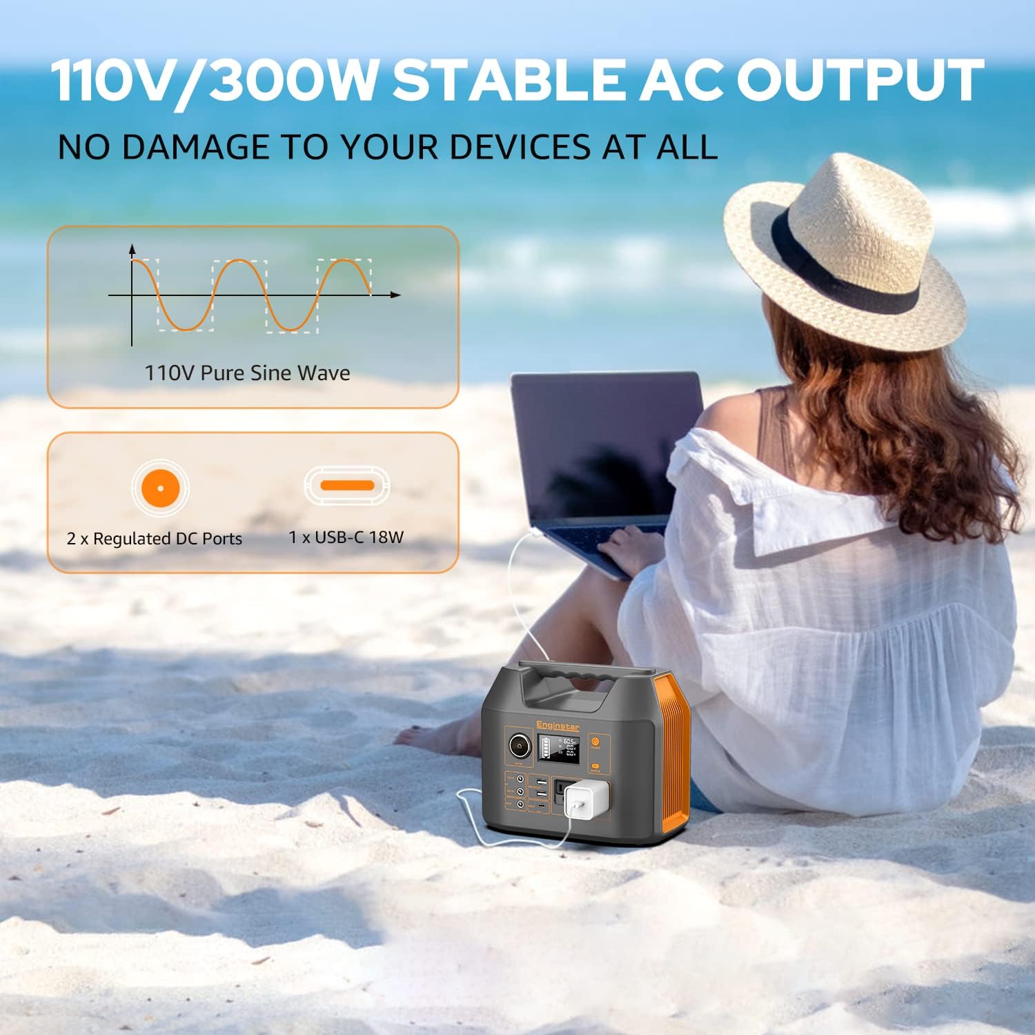 Portable Solar Generator, 300W Portable Power Station with Foldable 40W Solar Panel, 110V Pure Sine Wave, 296Wh 80000mAh Lithium Battery Pack with DC AC Outlet for Home Use RV Outdoor Camping