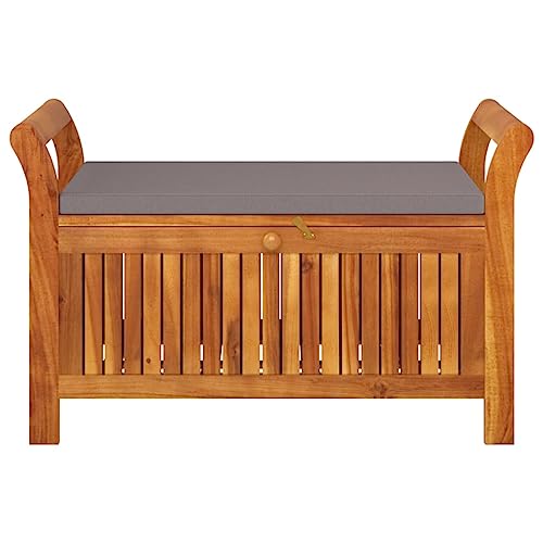 Patio Storage Bench with Cushion 35.8" Solid Wood Acacia,Acacia Wood Outdoor Garden Storage Bench with Seat Cushion for Comfortable Seating Outdoor Furniture, Storage Benches