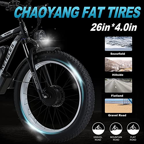 2000W Fashion Electric Bike Dual Motor Ebike Adults 26" Fat Tire Electric Mountain Bike 48V 23AH Removable Battery 35 MPH 21 Speed Hydraulic Disc Brake