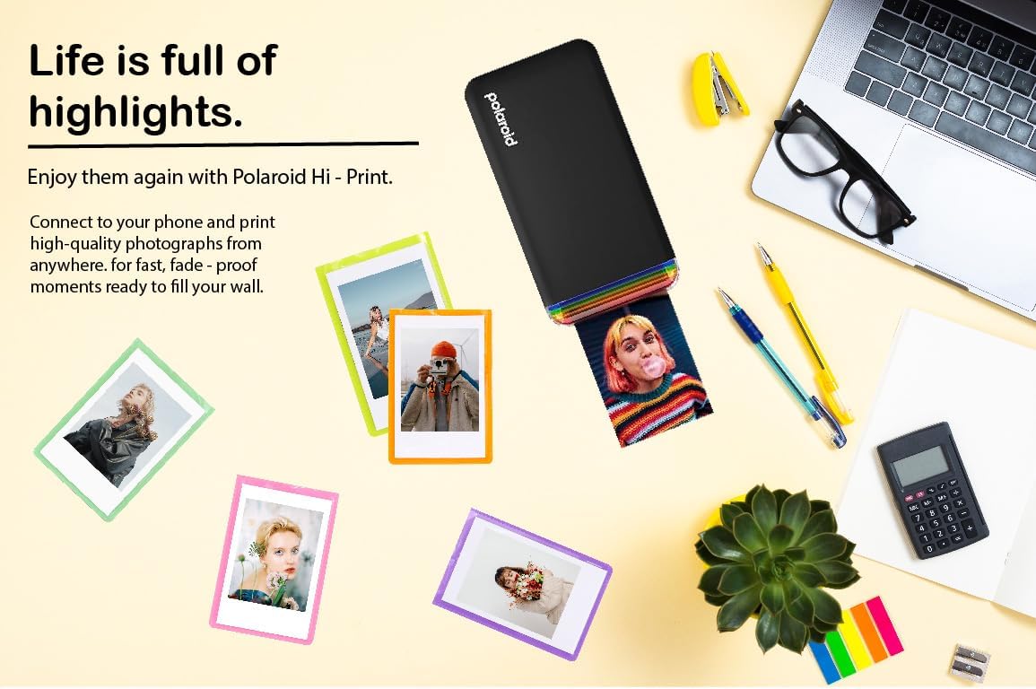 Polaroid Hi-Print - 2nd Generation Bluetooth Connected 2x3 Pocket Photo Dye-Sub Printer - Black (9129) Bundle with 2X Hi-Print 2x3 Paper - (40 Photos), USB - USB Type C 6ft Cable, and More
