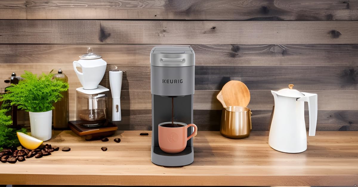 Keurig K-Slim Plus ICED Single Serve Brew Over Ice Multiple-Cup Water Reservoir Coffee Maker (Gray) Bundle with 12-Count Donut Shop Medium Roast Single Serve K-Cup and Cleaning Cups (3 Items)
