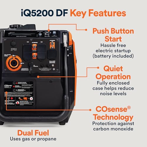 Generac 3,300-Watt Gas-Powered Portable Inverter Generator - Lightweight Design - USB Ports for Mobile Device Charging - COsense Technology - Perfect for Home use - Orange/Black