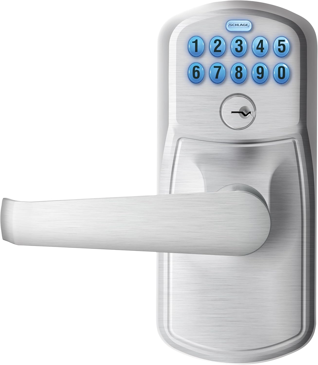 SCHLAGE Brushed Chrome FE595CS V PLY 626 ELA Plymouth Light Commercial Electronic Keypad Lock with Elan Lever(Satin Chrome)