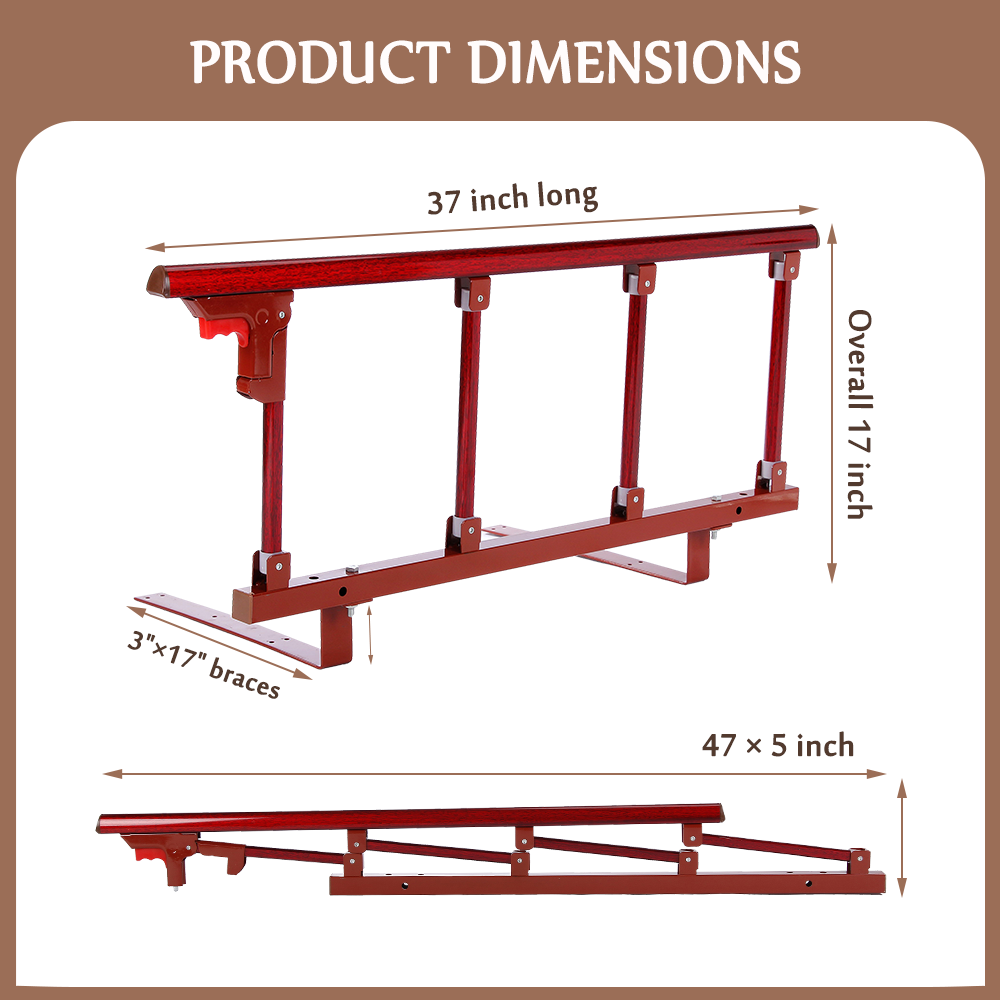 Bed Rails for Elderly Adults Seniors Assist Bar Bed Guard Railings Bedside Grab Bar Cane Assist Handle Half Bed Rail Hospital Safety Fold Down Rails (37"x14")