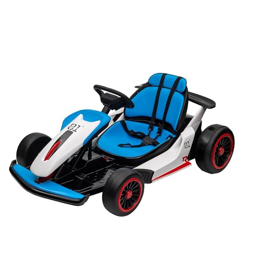 24V Electric Go Kart, Drifting Car Battery Powered Ride on Car with Powerful Motor for Kids 6-12 Years Old, Kids Go Kart with Slow Start, Music, Safety Belt,Max Load 110lbs for Boys and Girls