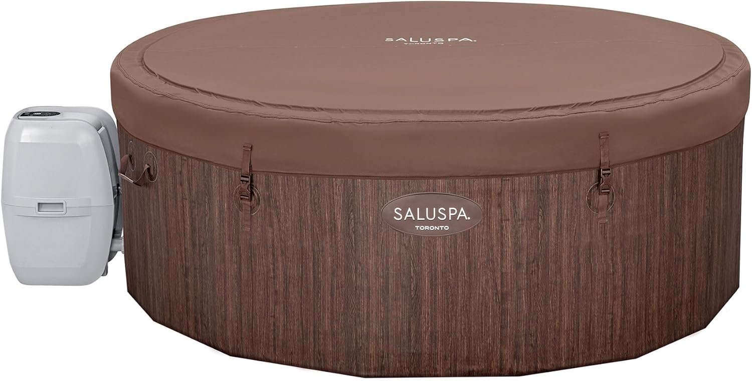 Bestway SaluSpa Toronto Smart AirJet Plus Hot Tub with App Control, 7 Person Capacity, Pool Cover, Spa Pump, 5 Pillows, and Repair Patch, Brown
