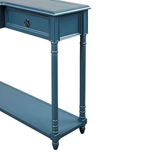 Merax Narrow Console Sofa Table with Drawers and Long Shelf for Living Room, Entryway/Hallway, Antique Navy