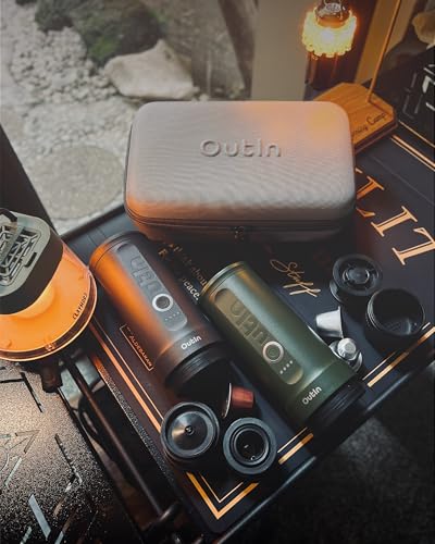 Outin Nano Portable Electric Espresso Machine,Travel Coffee Maker for Camping,Car Coffee Maker Self-Heating with USB-C, 12V, With Ground Coffee & NS Capsule for RV, Hiking, Office